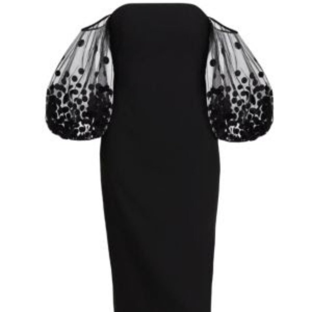 Lela Rose Off-The-Shoulder Sheath Midi Dress